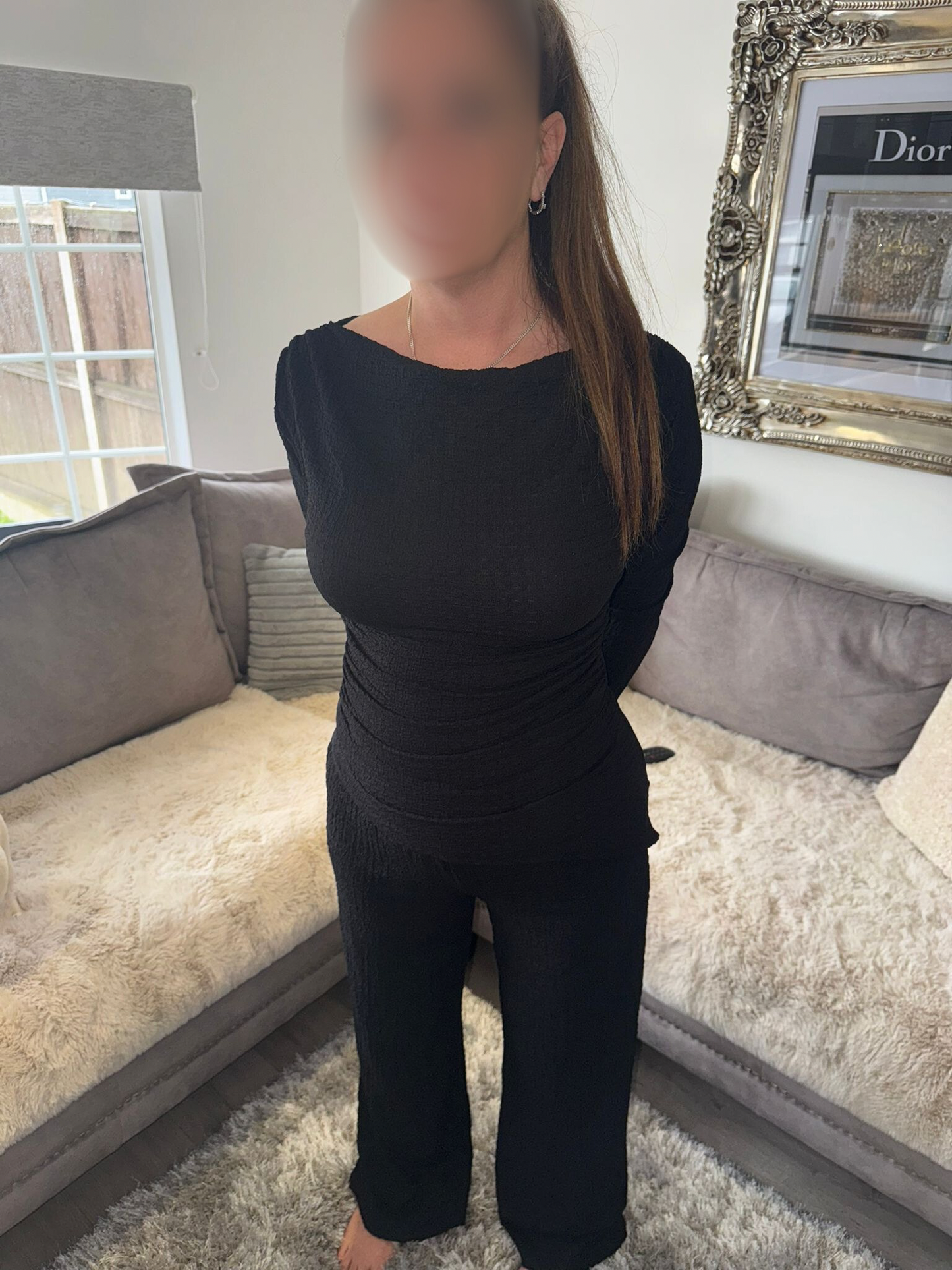 Women’s Textured Lounge Set – Black