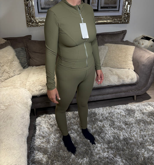 Women’s Khaki Ribbed GymSet