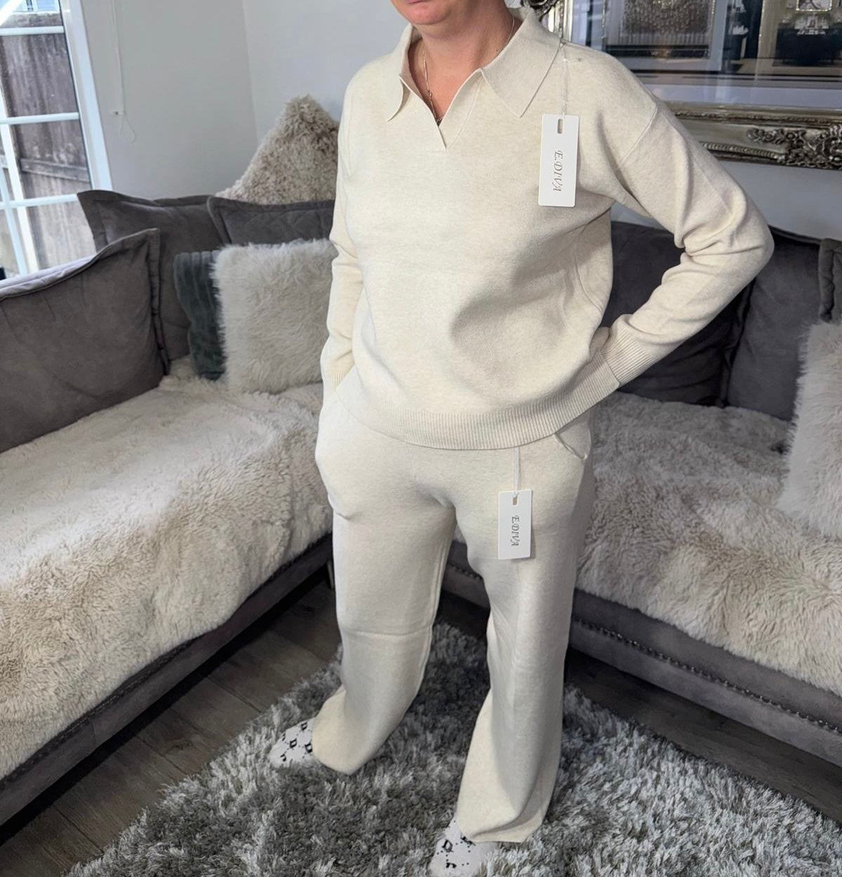 Women’s Knitted Lounge Set – Cream
