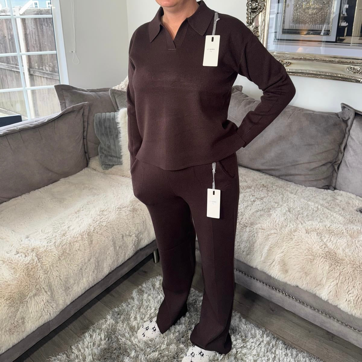 Women’s Knitted Lounge Set – Chocolate