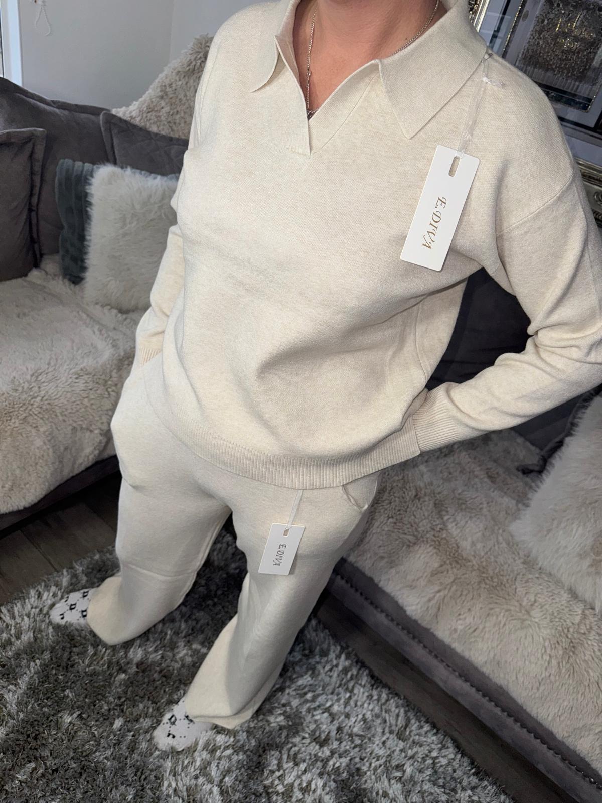 Women’s Knitted Lounge Set – Cream