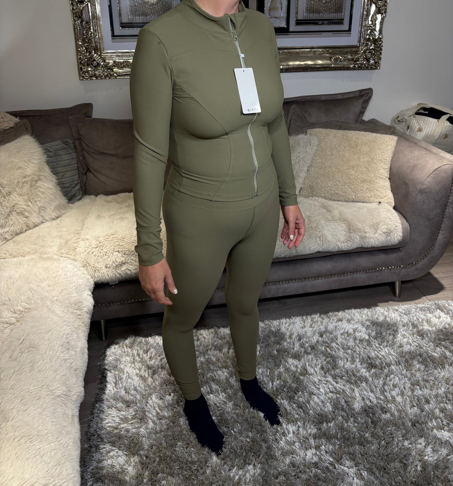 Women’s Khaki Ribbed GymSet