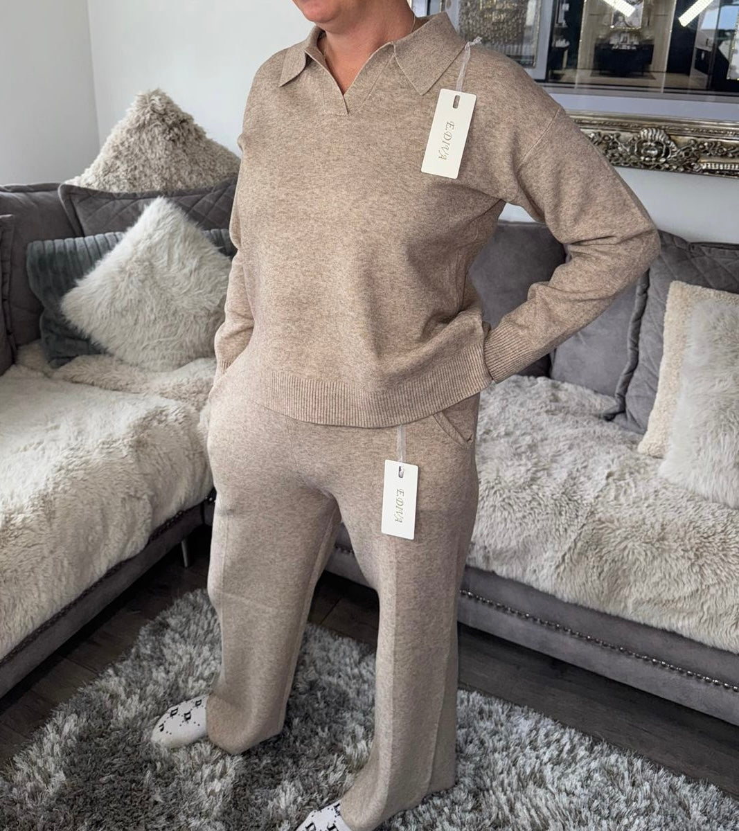 Women’s Knitted Lounge Set – Beige