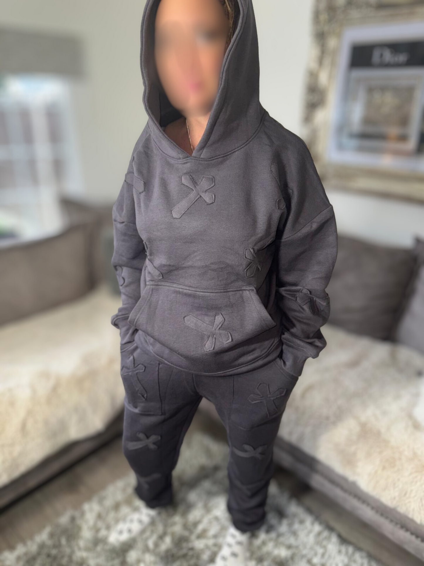 Women’s Charcoal Grey Cross Hoodie & Jogger Set