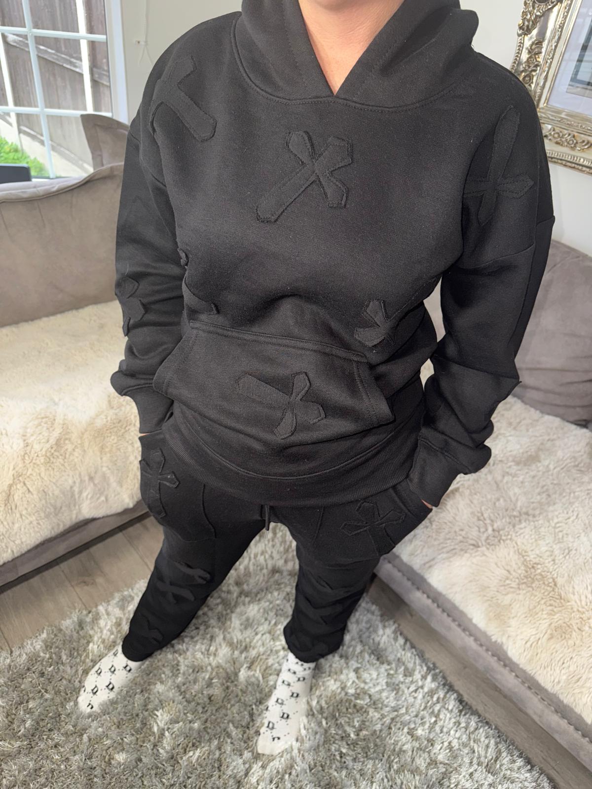 Women’s Black Cross Hoodie & Jogger Set
