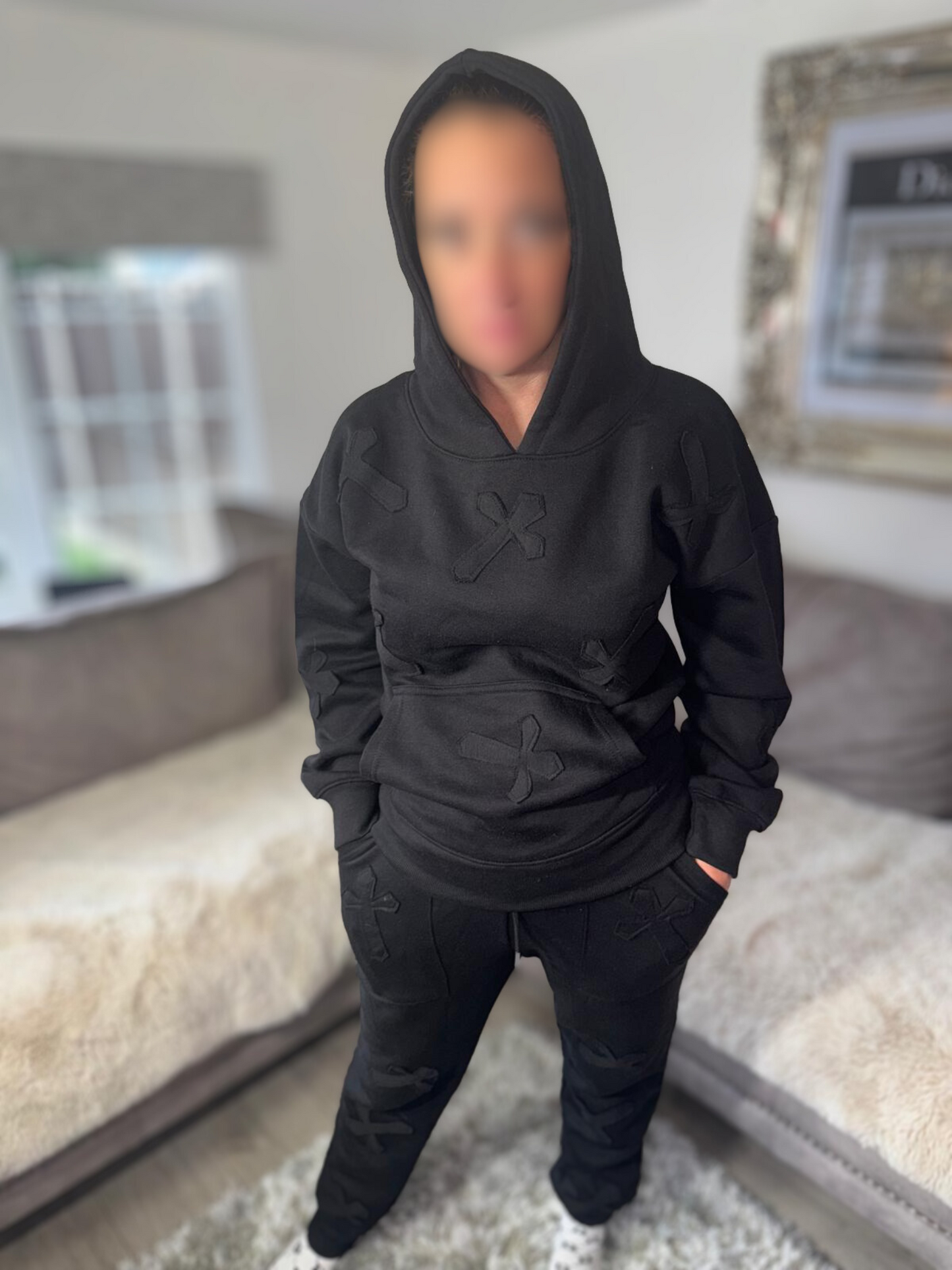 Women’s Black Cross Hoodie & Jogger Set